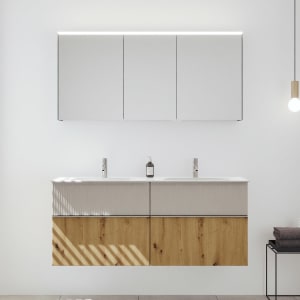 burgbad Fiumo 2.0 Badmöbelset 142 cm mit Waschtisch mit Unterschrank mit Griff G0146 und Spiegelschrank