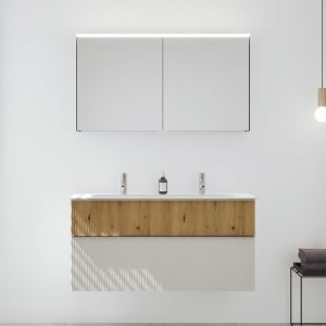 burgbad Fiumo 2.0 Badmöbelset 122 cm mit Waschtisch mit Unterschrank mit Griff G0146 und Spiegelschrank