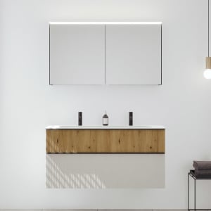 burgbad Fiumo 2.0 Badmöbelset 122 cm mit Waschtisch mit Unterschrank mit Griff G0200 und Spiegelschrank