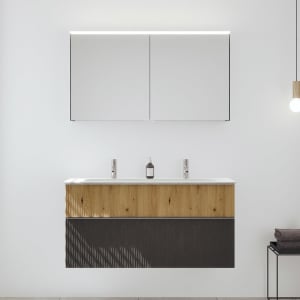 burgbad Fiumo 2.0 Badmöbelset 122 cm mit Waschtisch mit Unterschrank mit Griff G0146 und Spiegelschrank