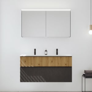 burgbad Fiumo 2.0 Badmöbelset 122 cm mit Waschtisch mit Unterschrank mit Griff G0200 und Spiegelschrank