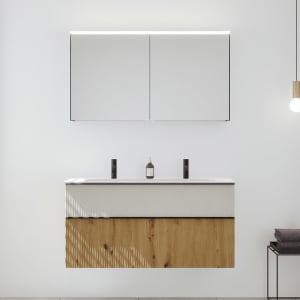 burgbad Fiumo 2.0 Badmöbelset 122 cm mit Waschtisch mit Unterschrank mit Griff G0200 und Spiegelschrank