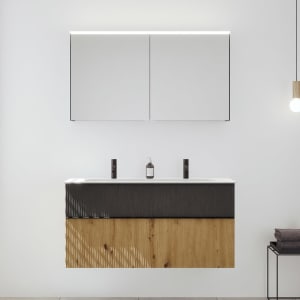 burgbad Fiumo 2.0 Badmöbelset 122 cm mit Waschtisch mit Unterschrank mit Griff G0200 und Spiegelschrank