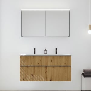 burgbad Fiumo 2.0 Badmöbelset 122 cm mit Waschtisch mit Unterschrank mit Griff G0200 und Spiegelschrank