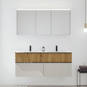 burgbad Fiumo 2.0 Badmöbelset 142 cm mit Waschtisch mit Unterschrank mit Griff G0200 und Spiegelschrank