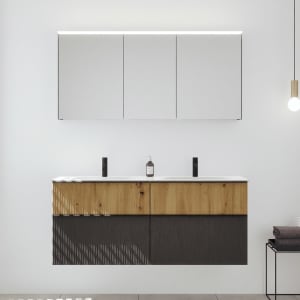 burgbad Fiumo 2.0 Badmöbelset 142 cm mit Waschtisch mit Unterschrank mit Griff G0200 und Spiegelschrank