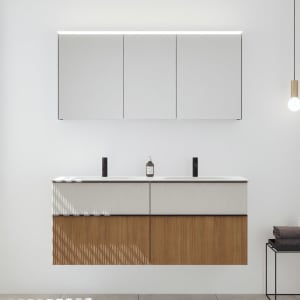 burgbad Fiumo 2.0 Badmöbelset 142 cm mit Waschtisch mit Unterschrank mit Griff G0200 und Spiegelschrank