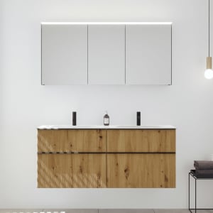 burgbad Fiumo 2.0 Badmöbelset 142 cm mit Waschtisch mit Unterschrank mit Griff G0200 und Spiegelschrank