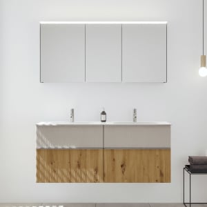 burgbad Fiumo 2.0 Badmöbelset 142 cm mit Waschtisch mit Unterschrank mit Griff G0146 und Spiegelschrank