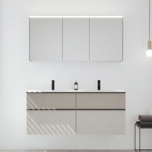 burgbad Fiumo 2.0 Badmöbelset 142 cm mit Waschtisch mit Unterschrank mit Griff G0200 und Spiegelschrank