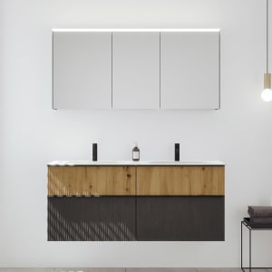 burgbad Fiumo 2.0 Badmöbelset 142 cm mit Waschtisch mit Unterschrank mit Griff G0200 und Spiegelschrank