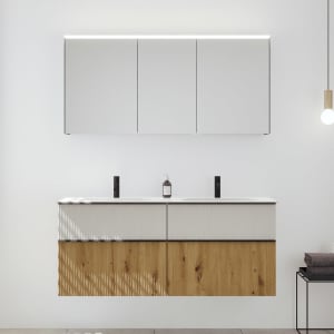 burgbad Fiumo 2.0 Badmöbelset 142 cm mit Waschtisch mit Unterschrank mit Griff G0200 und Spiegelschrank