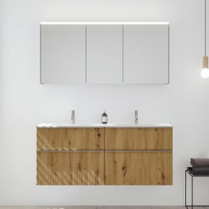 burgbad Fiumo 2.0 Badmöbelset 142 cm mit Waschtisch mit Unterschrank mit Griff G0146 und Spiegelschrank