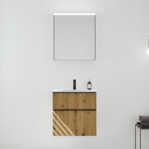 burgbad Fiumo 2.0 Badmöbelset 62 cm mit Waschtisch mit Unterschrank mit Griff G0200 und Spiegelschrank