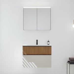 burgbad Fiumo 2.0 Badmöbelset 82 cm mit Waschtisch mit Unterschrank mit Griff G0200 und Spiegelschrank