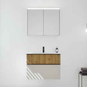 burgbad Fiumo 2.0 Badmöbelset 82 cm mit Waschtisch mit Unterschrank mit Griff G0200 und Spiegelschrank