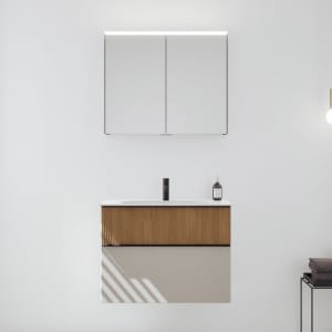 burgbad Fiumo 2.0 Badmöbelset 82 cm mit Waschtisch mit Unterschrank mit Griff G0200 und Spiegelschrank