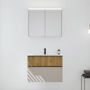 burgbad Fiumo 2.0 Badmöbelset 82 cm mit Waschtisch mit Unterschrank mit Griff G0200 und Spiegelschrank