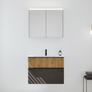 burgbad Fiumo 2.0 Badmöbelset 82 cm mit Waschtisch mit Unterschrank mit Griff G0200 und Spiegelschrank