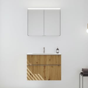 burgbad Fiumo 2.0 Badmöbelset 82 cm mit Waschtisch mit Unterschrank mit Griff G0146 und Spiegelschrank