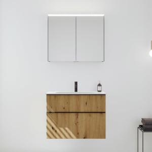 burgbad Fiumo 2.0 Badmöbelset 82 cm mit Waschtisch mit Unterschrank mit Griff G0200 und Spiegelschrank