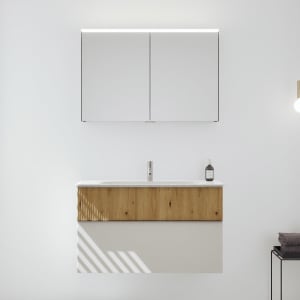 burgbad Fiumo 2.0 Badmöbelset 102 cm mit Waschtisch mit Unterschrank mit Griff G0146 und Spiegelschrank