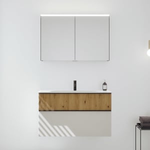 burgbad Fiumo 2.0 Badmöbelset 102 cm mit Waschtisch mit Unterschrank mit Griff G0200 und Spiegelschrank