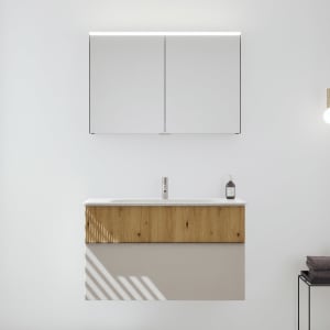 burgbad Fiumo 2.0 Badmöbelset 102 cm mit Waschtisch mit Unterschrank mit Griff G0146 und Spiegelschrank