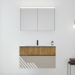 burgbad Fiumo 2.0 Badmöbelset 102 cm mit Waschtisch mit Unterschrank mit Griff G0200 und Spiegelschrank