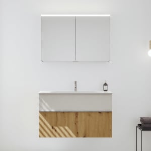 burgbad Fiumo 2.0 Badmöbelset 102 cm mit Waschtisch mit Unterschrank mit Griff G0146 und Spiegelschrank