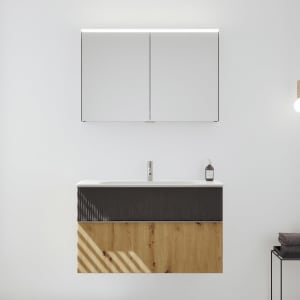 burgbad Fiumo 2.0 Badmöbelset 102 cm mit Waschtisch mit Unterschrank mit Griff G0146 und Spiegelschrank