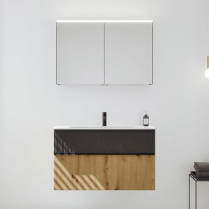 burgbad Fiumo 2.0 Badmöbelset 102 cm mit Waschtisch mit Unterschrank mit Griff G0200 und Spiegelschrank