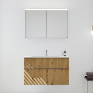 burgbad Fiumo 2.0 Badmöbelset 102 cm mit Waschtisch mit Unterschrank mit Griff G0146 und Spiegelschrank