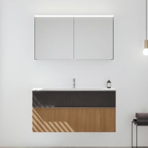 burgbad Fiumo 2.0 Badmöbelset 122 cm mit Waschtisch mit Unterschrank mit Griff G0146 und Spiegelschrank