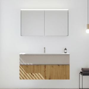 burgbad Fiumo 2.0 Badmöbelset 122 cm mit Waschtisch mit Unterschrank mit Griff G0146 und Spiegelschrank