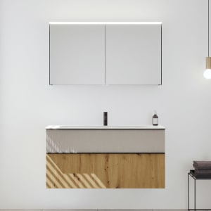 burgbad Fiumo 2.0 Badmöbelset 122 cm mit Waschtisch mit Unterschrank mit Griff G0200 und Spiegelschrank