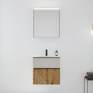 burgbad Fiumo 2.0 Badmöbelset 62 cm mit Waschtisch mit Unterschrank mit Griff G0200 und Spiegelschrank