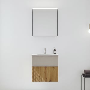 burgbad Fiumo 2.0 Badmöbelset 62 cm mit Waschtisch mit Unterschrank mit Griff G0146 und Spiegelschrank