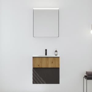 burgbad Fiumo 2.0 Badmöbelset 62 cm mit Waschtisch mit Unterschrank mit Griff G0200 und Spiegelschrank