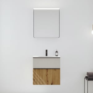 burgbad Fiumo 2.0 Badmöbelset 62 cm mit Waschtisch mit Unterschrank mit Griff G0200 und Spiegelschrank