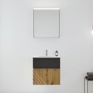 burgbad Fiumo 2.0 Badmöbelset 62 cm mit Waschtisch mit Unterschrank mit Griff G0146 und Spiegelschrank