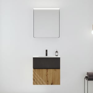 burgbad Fiumo 2.0 Badmöbelset 62 cm mit Waschtisch mit Unterschrank mit Griff G0200 und Spiegelschrank