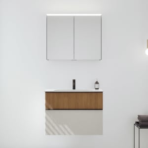 burgbad Fiumo 2.0 Badmöbelset 82 cm mit Waschtisch mit Unterschrank mit Griff G0200 und Spiegelschrank