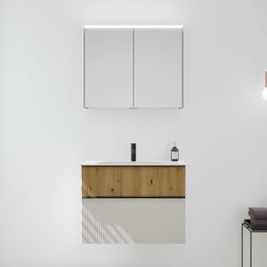 burgbad Fiumo 2.0 Badmöbelset 82 cm mit Waschtisch mit Unterschrank mit Griff G0200 und Spiegelschrank