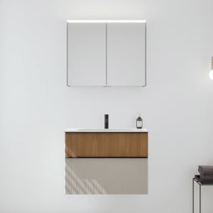 burgbad Fiumo 2.0 Badmöbelset 82 cm mit Waschtisch mit Unterschrank mit Griff G0200 und Spiegelschrank