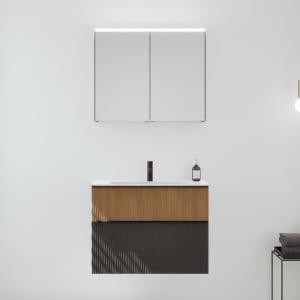 burgbad Fiumo 2.0 Badmöbelset 82 cm mit Waschtisch mit Unterschrank mit Griff G0200 und Spiegelschrank