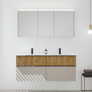 burgbad Fiumo 2.0 Badmöbelset 142 cm mit Waschtisch mit Unterschrank mit Griff G0200 und Spiegelschrank