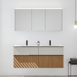 burgbad Fiumo 2.0 Badmöbelset 142 cm mit Waschtisch mit Unterschrank mit Griff G0200 und Spiegelschrank