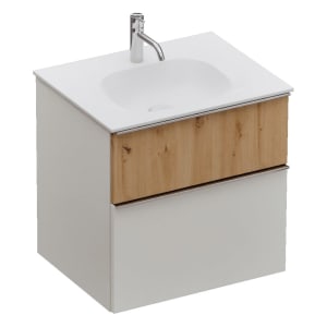 burgbad Fiumo 2.0 Mineralguss-Waschtisch mit Waschtischunterschrank 62 cm, mit Griff G0146