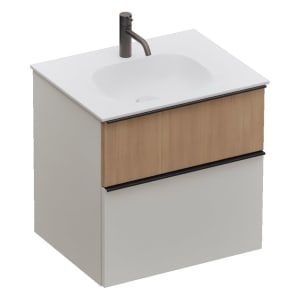 burgbad Fiumo 2.0 Mineralguss-Waschtisch mit Waschtischunterschrank 62 cm, mit Griff G0200